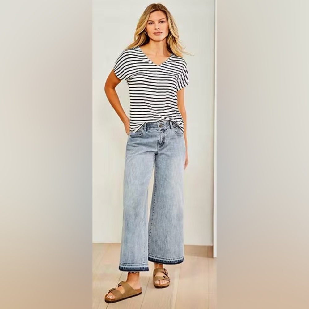 Gibson & Latimer Perfect Fit Palazzo Twill Denim Ankle Jeans Ultra Light Blue-14